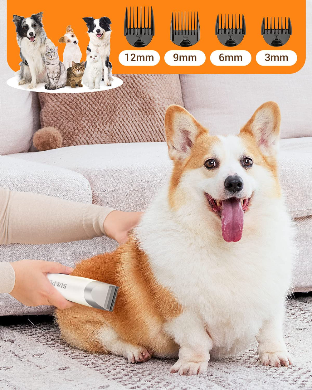 Simple Way grooming kit low-noise operation reduces stress during pet grooming at home.