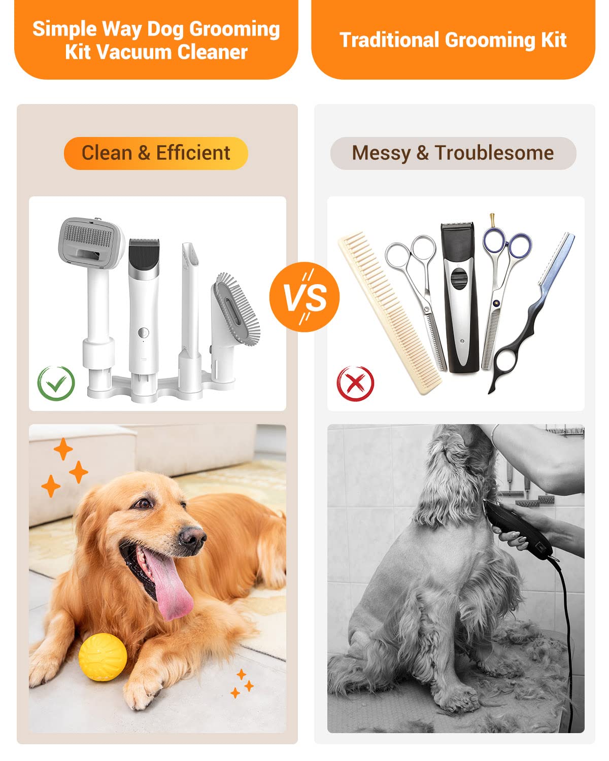 Simple Way large-capacity dust bin minimizes interruptions during long grooming sessions.