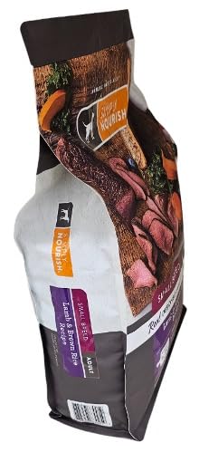 Simply Nourish dry dog food packaging USA-made label signals quality origin.