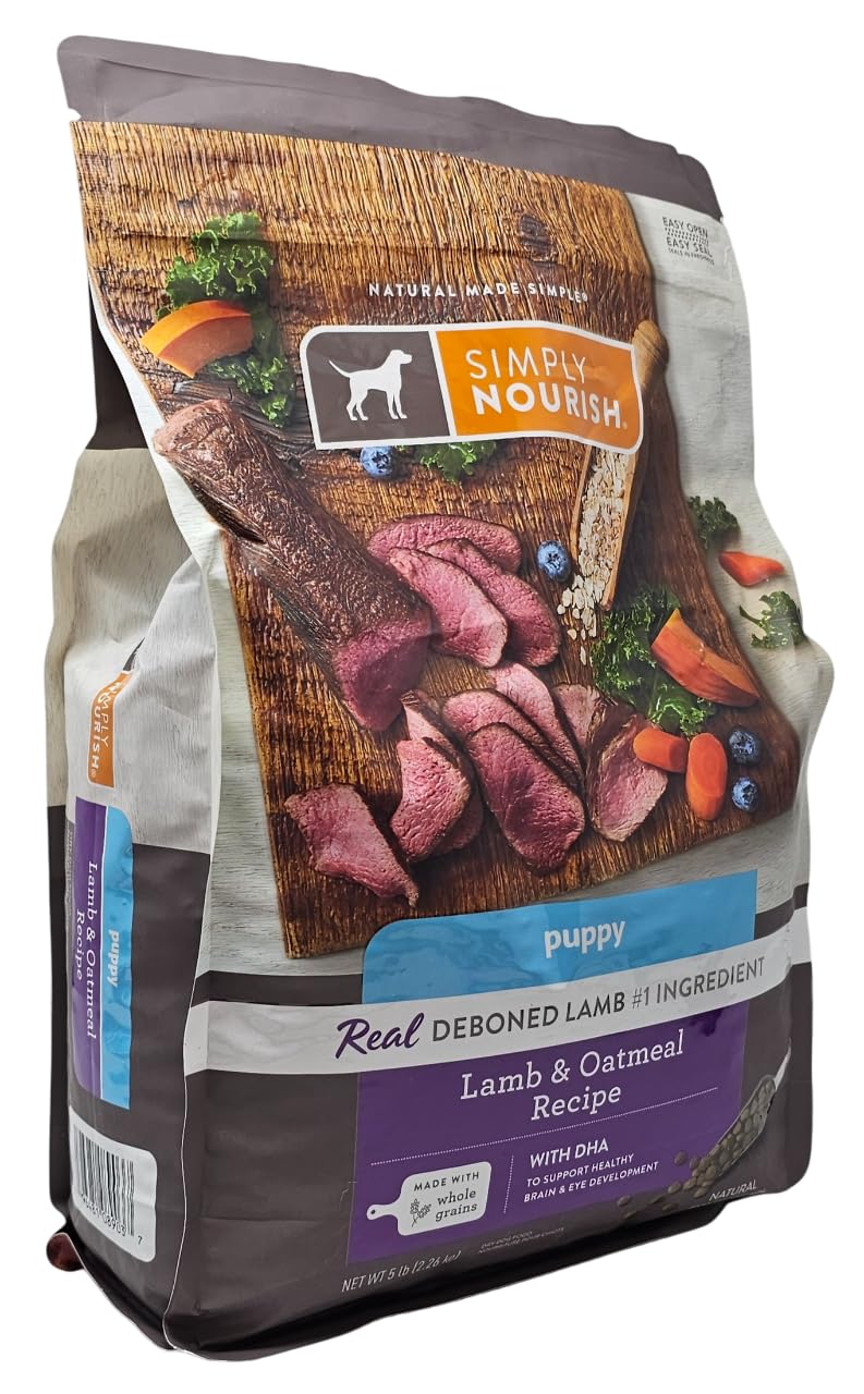 SIMPLY NOURISH kibble close-up demonstrates small size ideal for growing puppies.