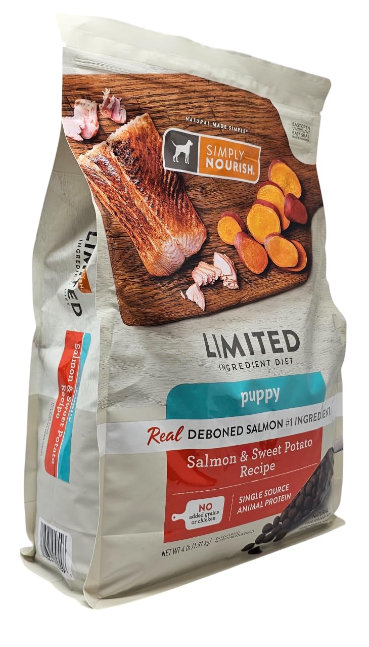 SIMPLY NOURISH bag with paw-print detail signals practical design for puppies.