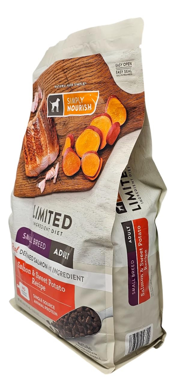 SIMPLY NOURISH small-breed adult serving emphasizes appropriately sized kibble