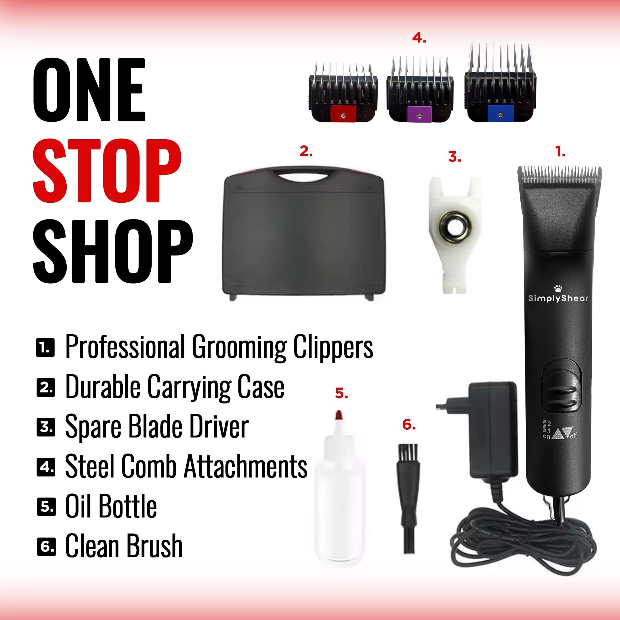 SIMPLYSHEAR SS200 sturdy carrying case keeps tools organized for travel.