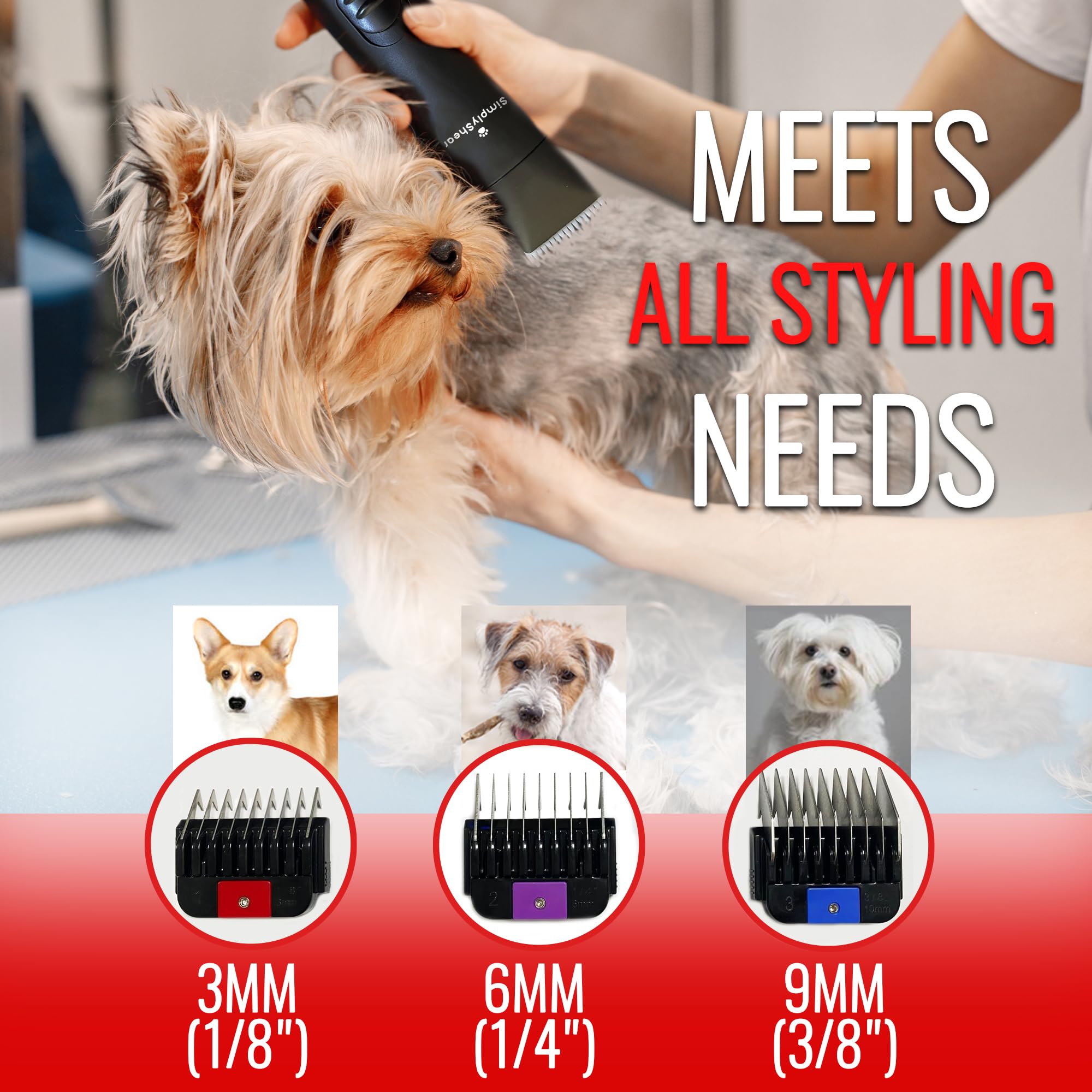SIMPLYSHEAR SS200 includes three guide combs for versatile trims.