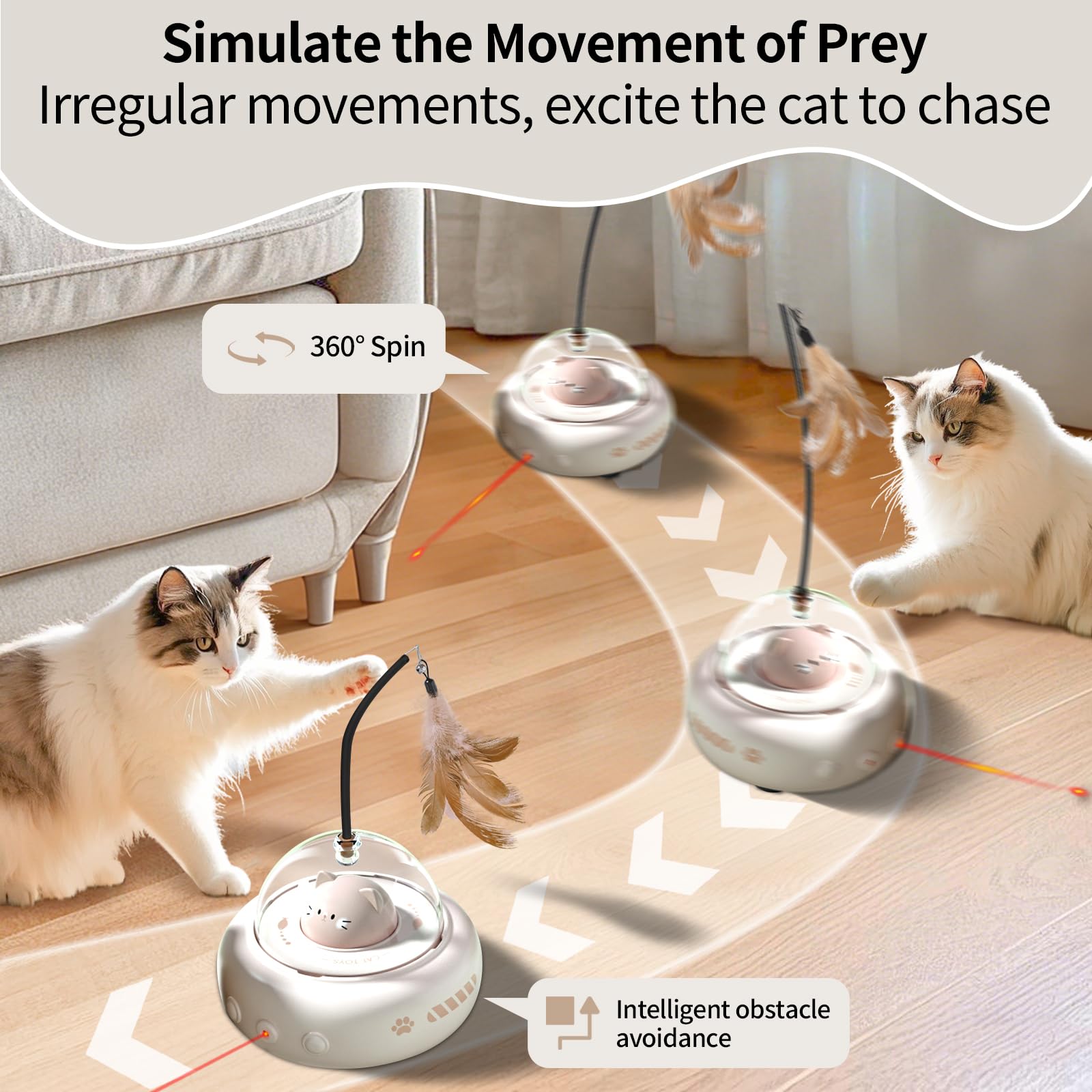 Simxihong laser cat toy 360-rotation shot captures dynamic hunting-like movement.