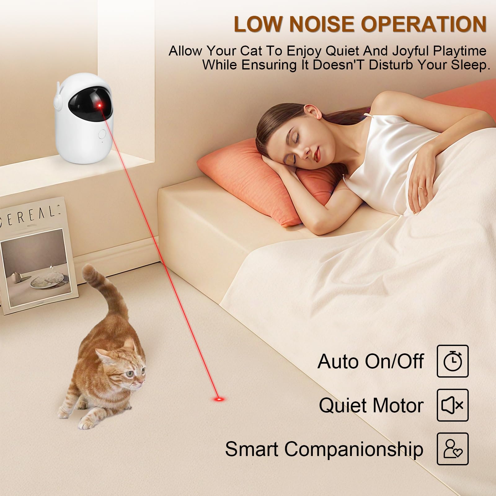 Simxihong laser cat toy operates quietly for calm home play.