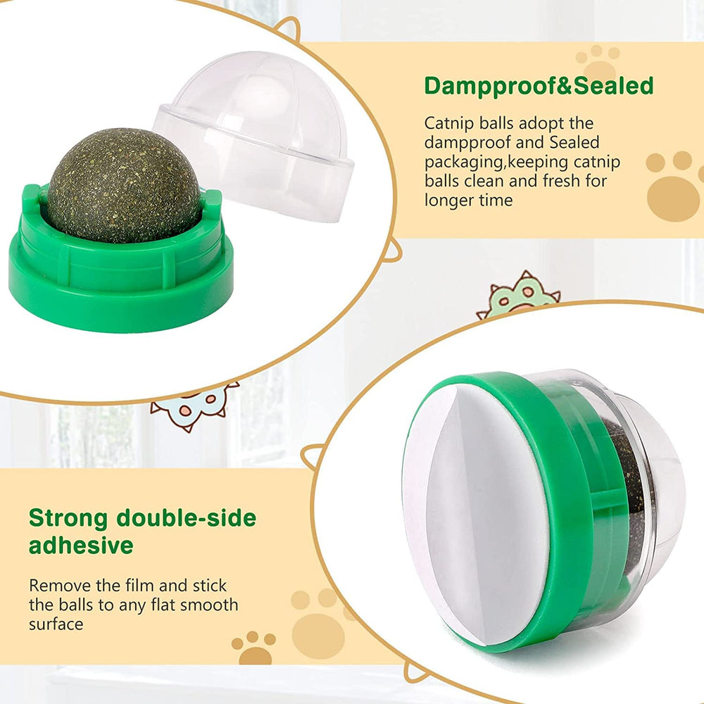 SINROBO catnip ball 360-degree-rotation-lick highlights dynamic licking action.