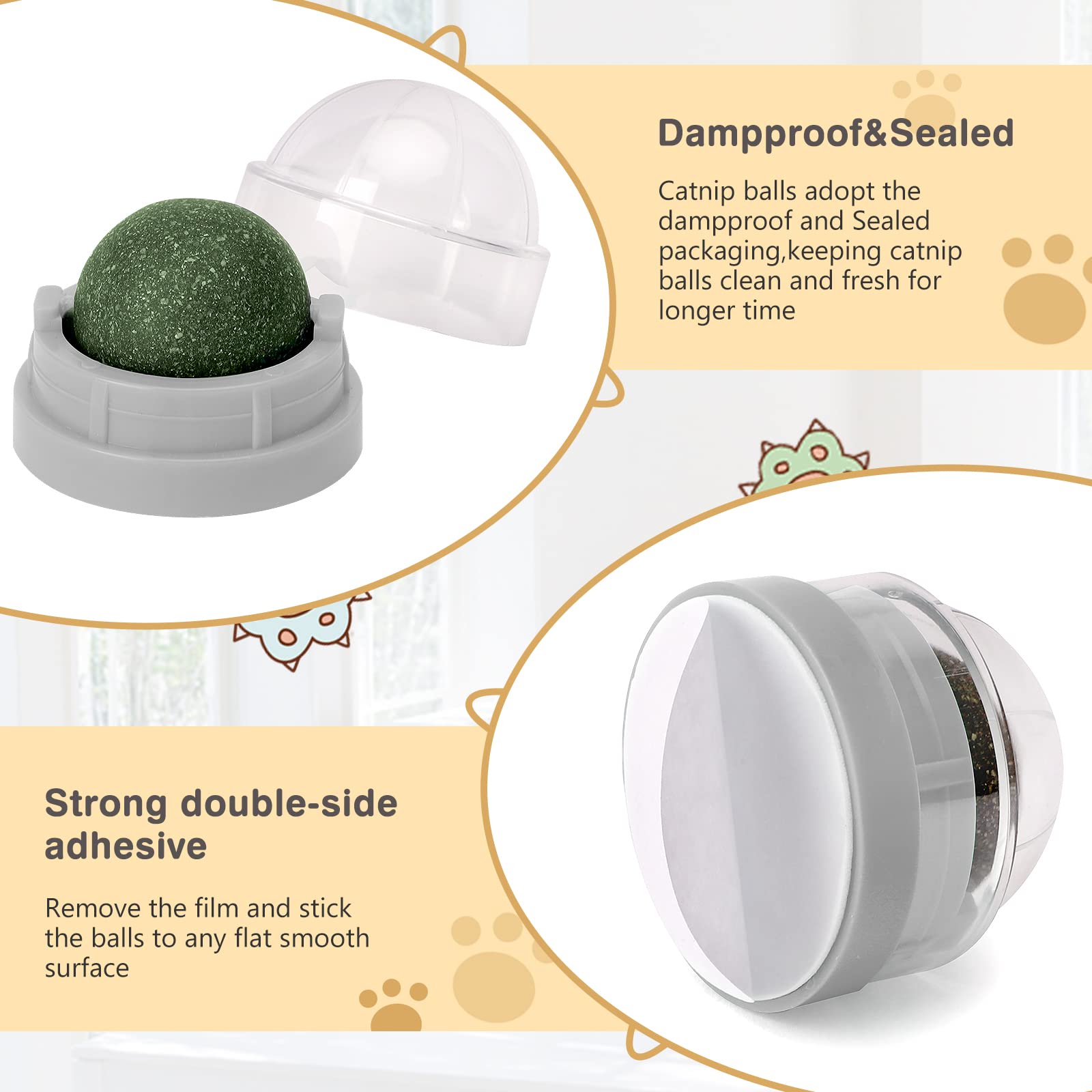 SINROBO catnip balls packaging showing four-ball packs for households.