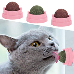 SINROBO catnip balls on pink wall showing strong adhesion for engaging wall play