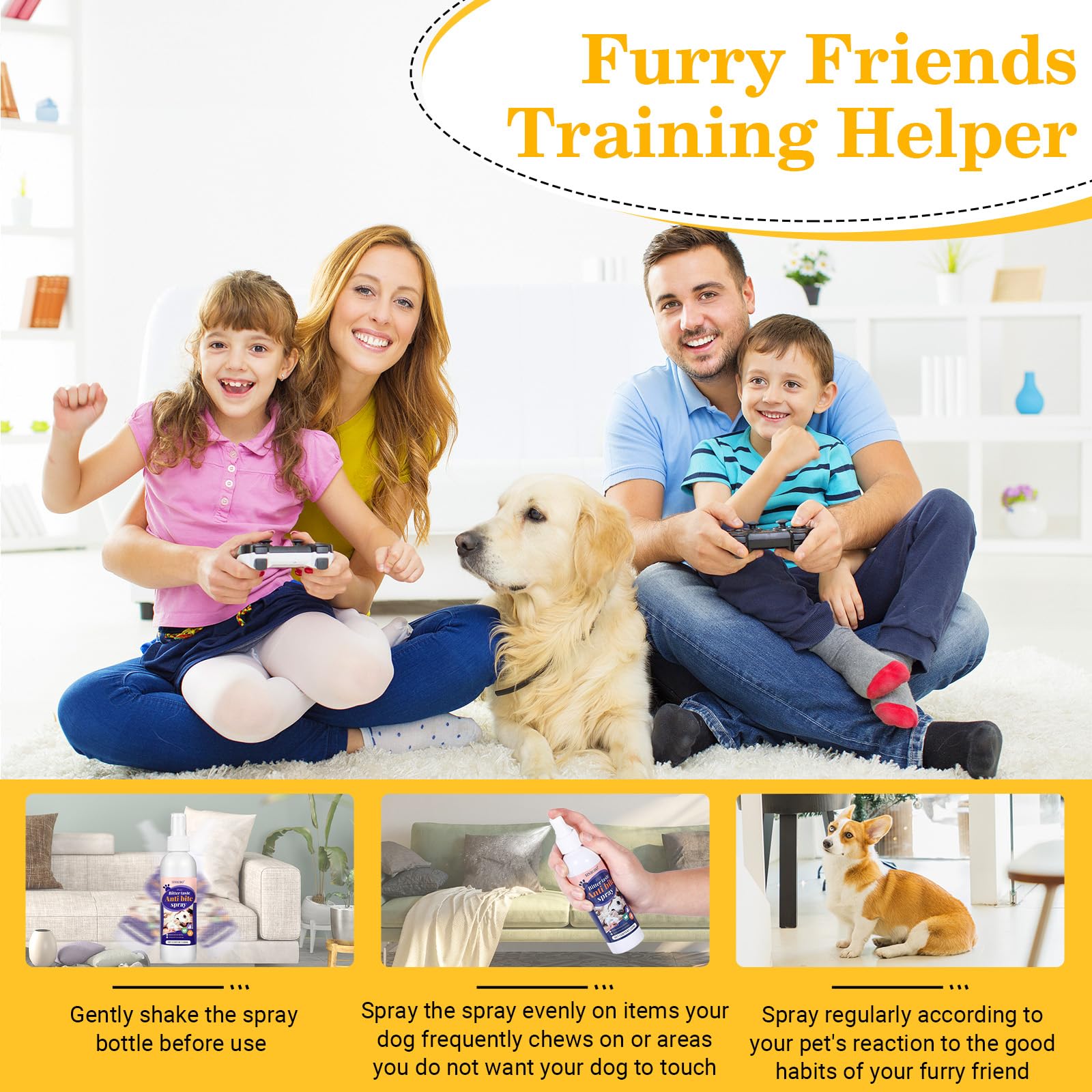SINROBO No Chew Spray on furniture helps deter chewing and protect surfaces.