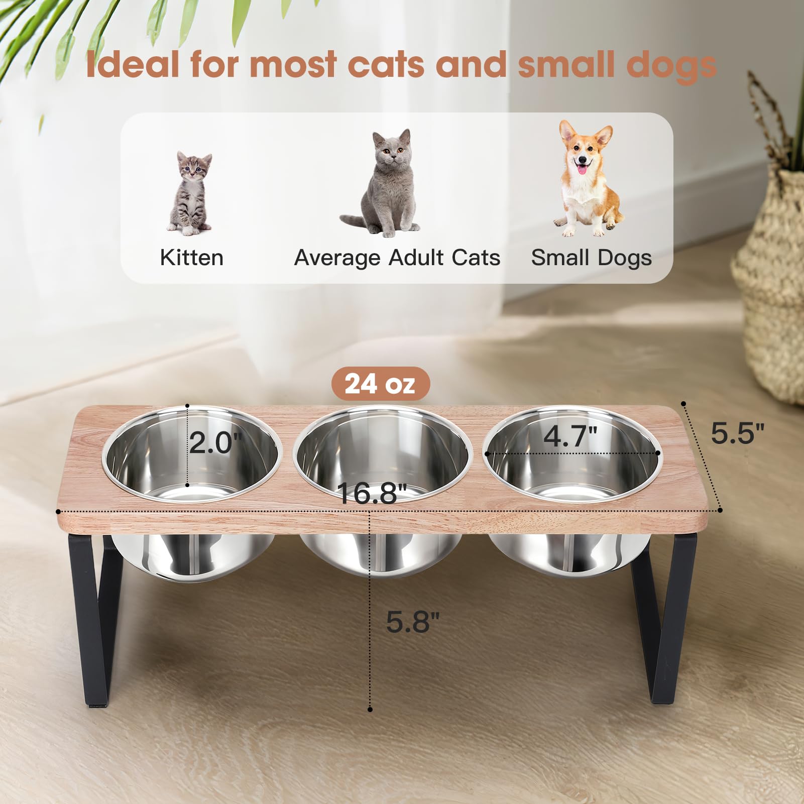 Siooko wood stand with dishwasher-safe bowls ready for easy cleaning