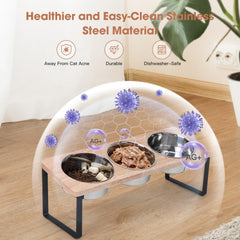 Siooko three-bowl set with wood stand inside view highlights removable stainless steel bowls