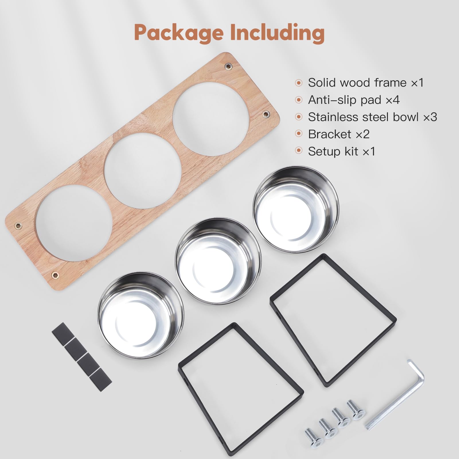 Siooko durable wood stand pair with rust-resistant bowls for long-lasting use