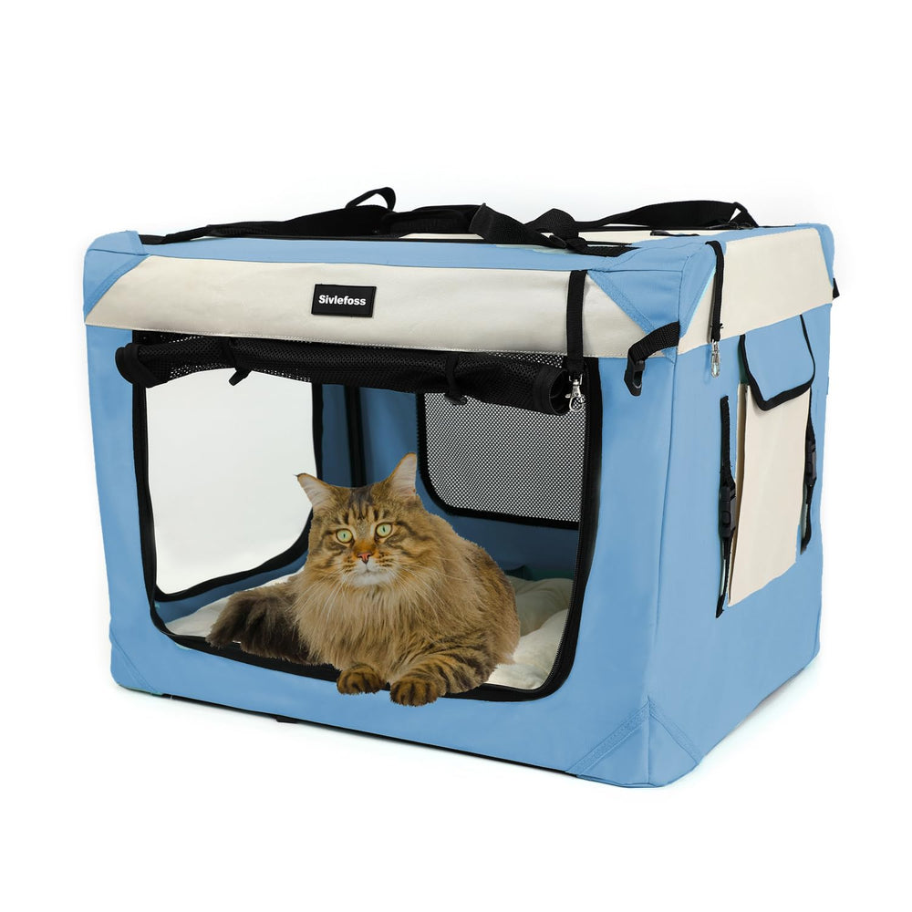Sivlefoss large-cat-carrier folded for easy travel and compact storage.