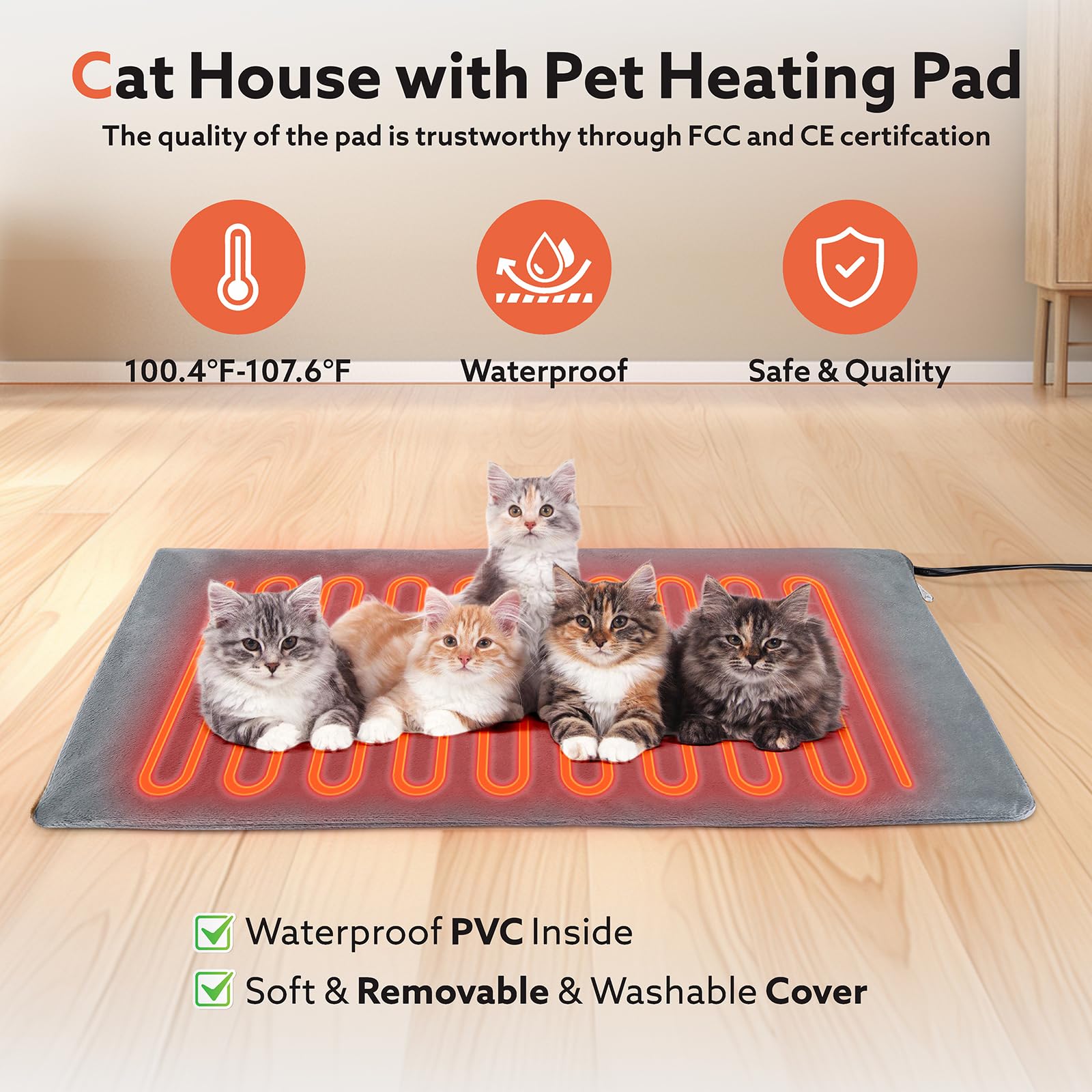 SIWA MARY cat heating pad inside provides cozy warmth on chilly mornings.