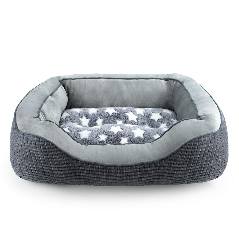 SIWA MARY dog bed exterior with gray corn kernel stripes for stylish comfort.