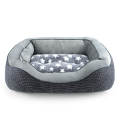 SIWA MARY dog bed exterior with gray corn kernel stripes for stylish comfort.