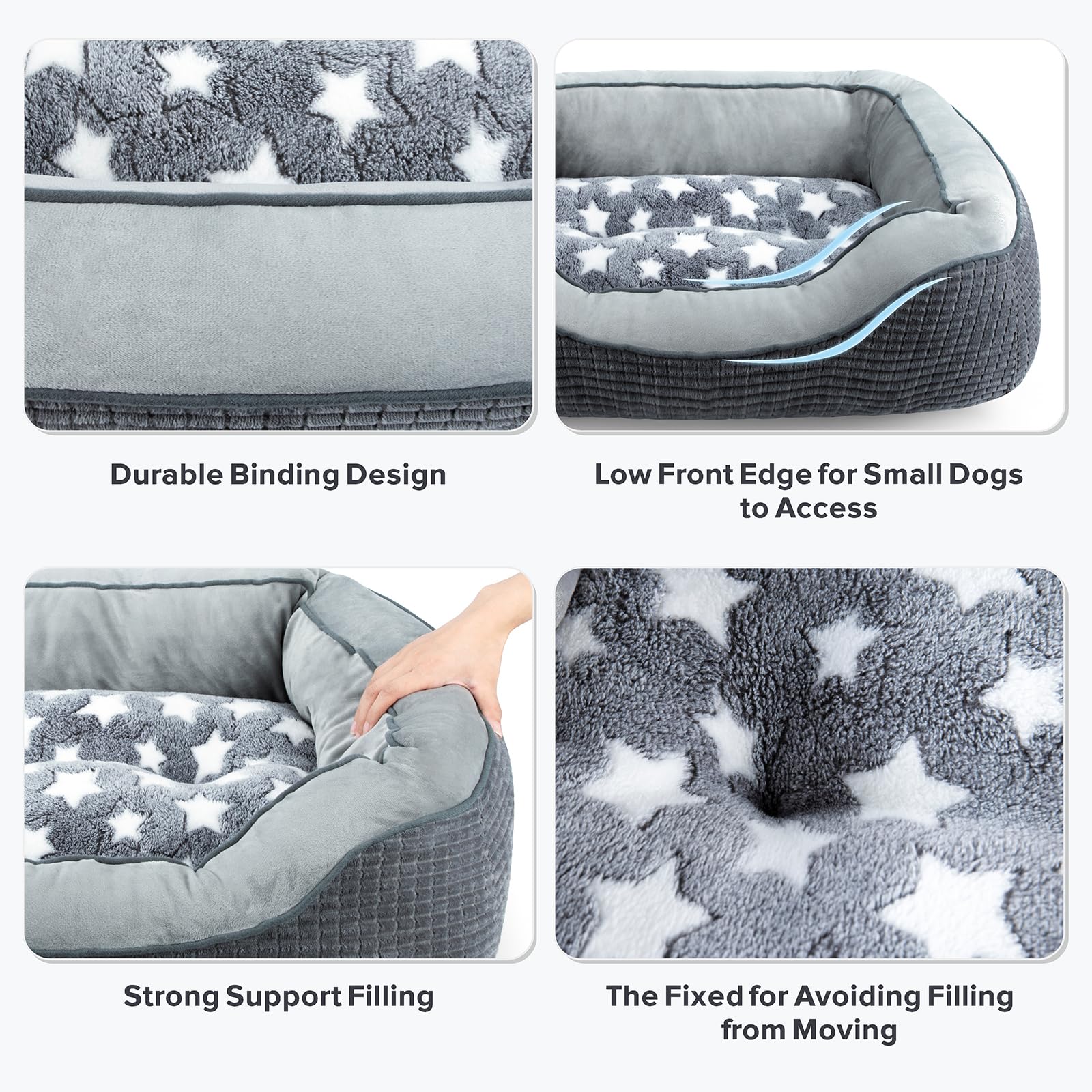 SIWA MARY dog bed gray corn stripe fabric blends fashion with comfort.