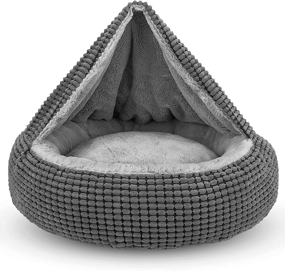 SIWA MARY dog bed with attached blanket hood for cozy calming rest