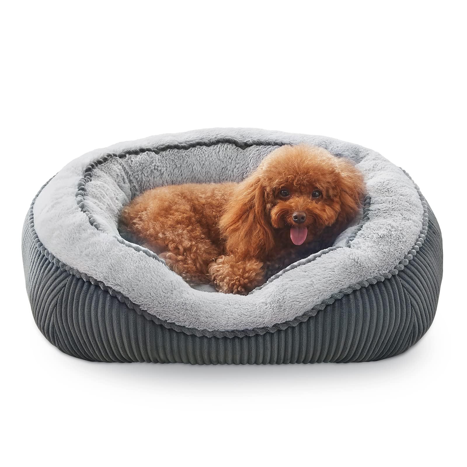 SIWA MARY dog bed with gray flannel exterior and stripes for stylish lounging