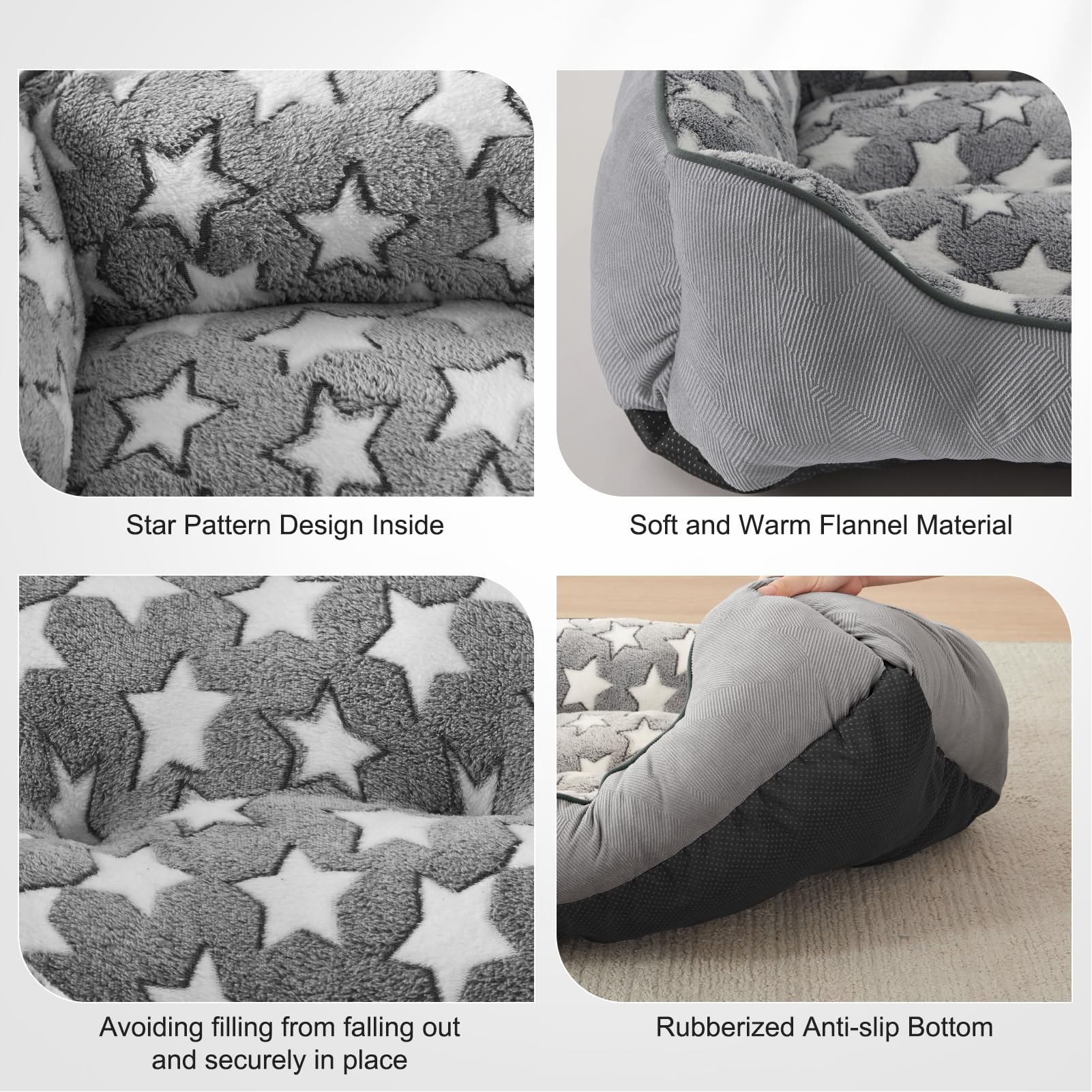 SIWA MARY rectangle dog bed raised rim provides head support for safe lounging.