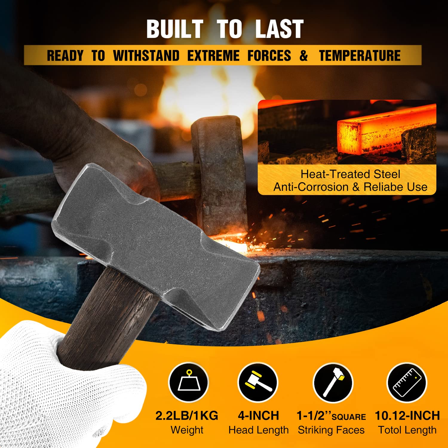 sixcow blacksmith hammer carbon-steel-head emphasizes heat resistance for tough tasks