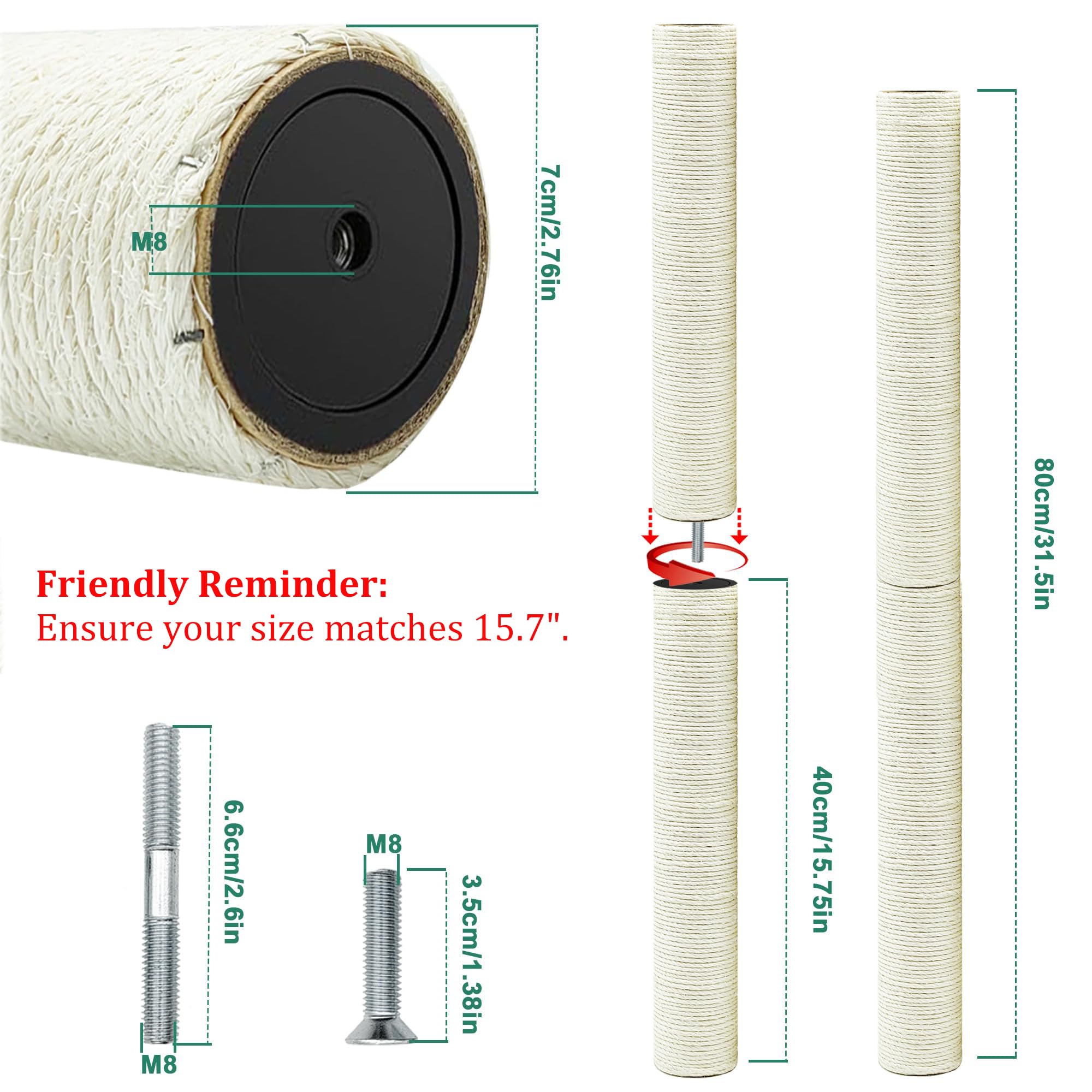 SIYIPURR natural sisal cat-tree post 40cm provides scratch-resistant, long-lasting cat gear.