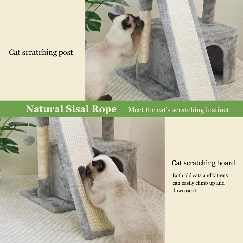 SIYIPURR cat tree base and wood construction ensures sturdy, wobble-free play.