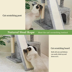 SIYIPURR cat tree base and wood construction ensures sturdy, wobble-free play.
