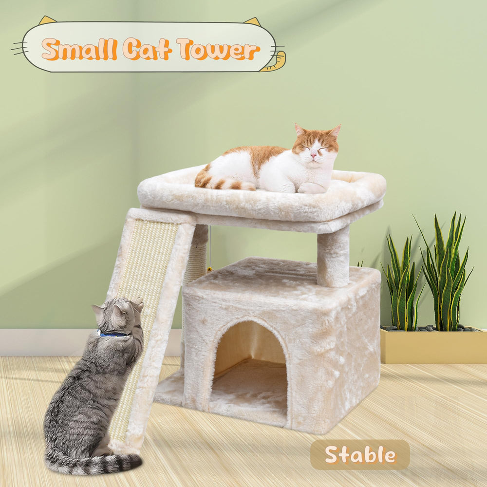 SIYIPURR cat tree cozy perch bed demonstrates a soft resting area for naps.