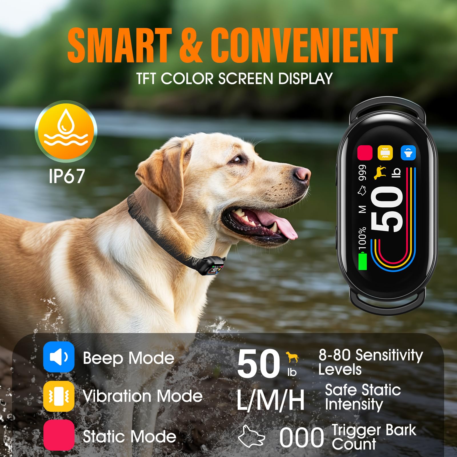 SKBAK IP67 waterproof rating keeps the collar ready for rain and water adventures.