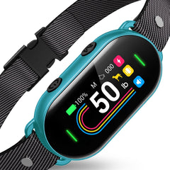 SKBAK Smart Dog Bark Collar overview in cyan showing compact training device for daily use