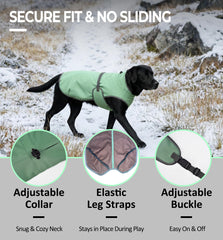 Skipgear Athletic Fit Dog Fleece Jacket adjustable neckline and belly strap for secure fit.