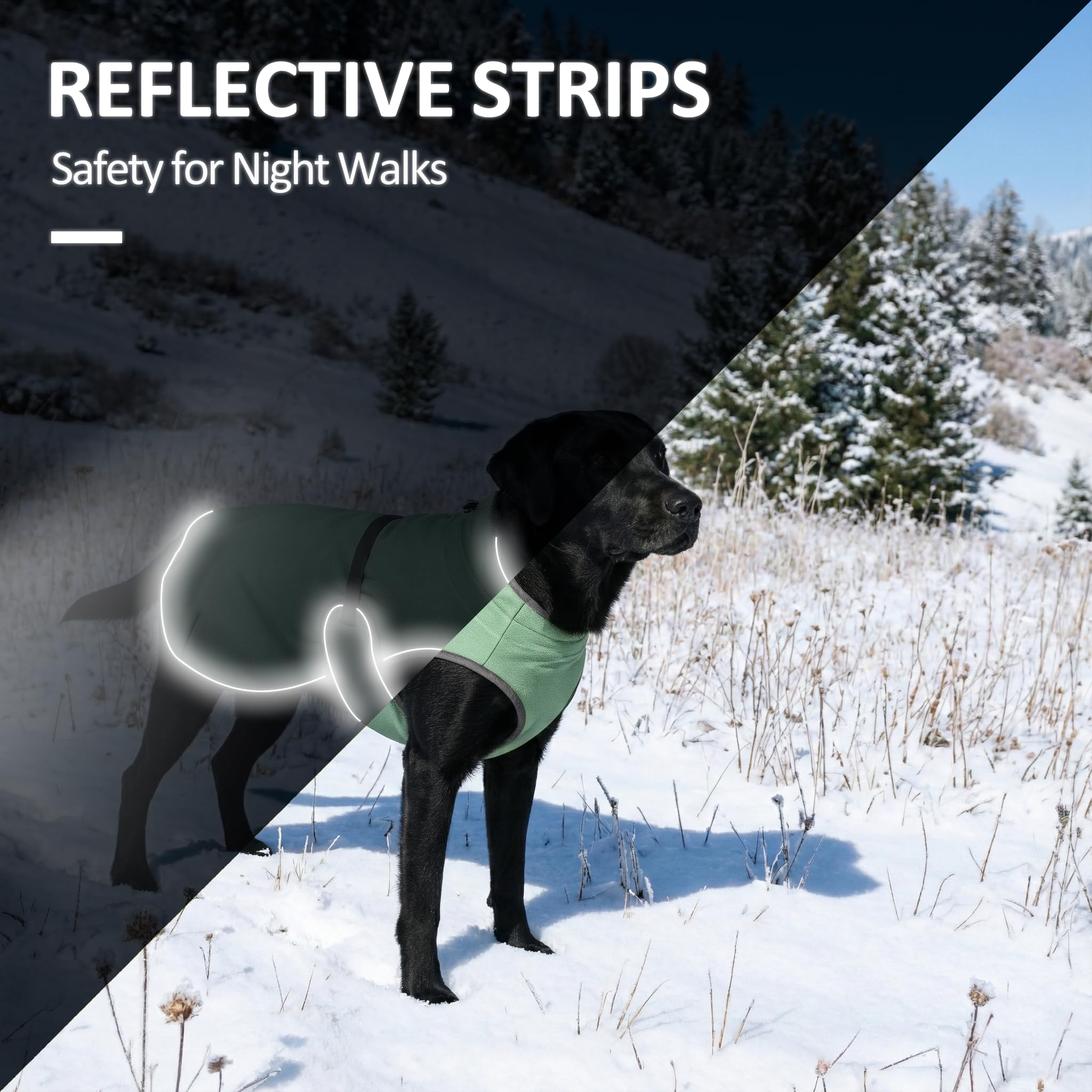Skipgear Athletic Fit Dog Fleece Jacket reflective strips boost visibility during dawn or dusk.