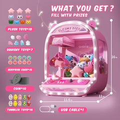 Skirfy claws machine LED-lit joystick scene showcasing colorful prizes inside.
