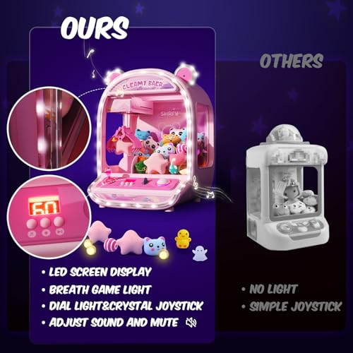 Skirfy mini vending machine prize shelf with plush toys and squishies.