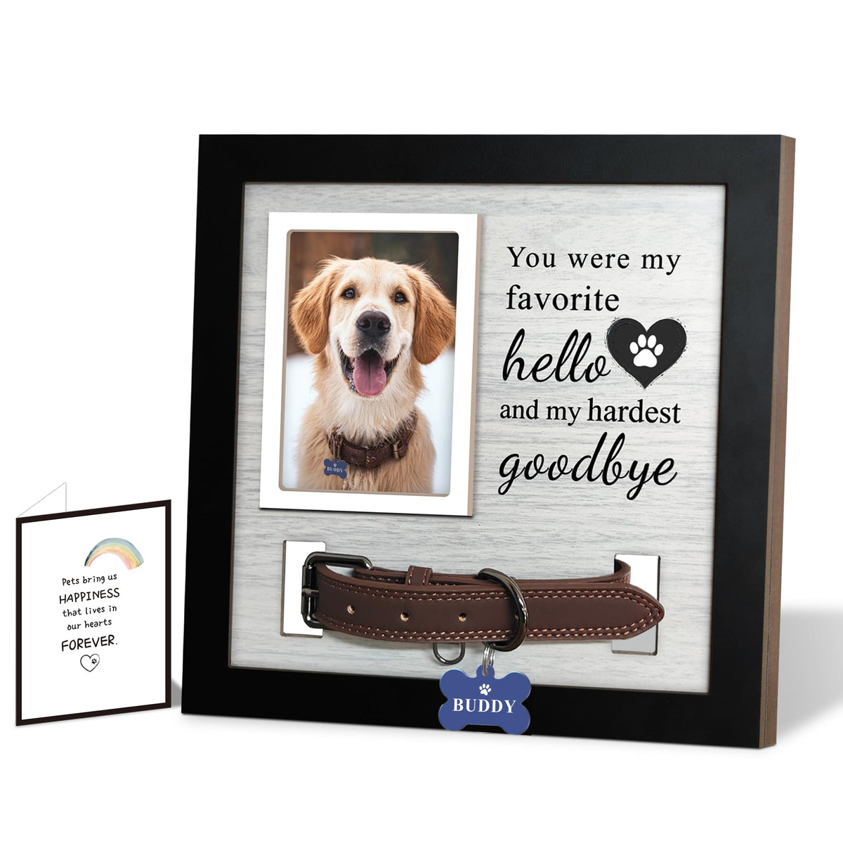 Skittypurr dog memorial frame with collar display preserves memories and keeps the collar secure.