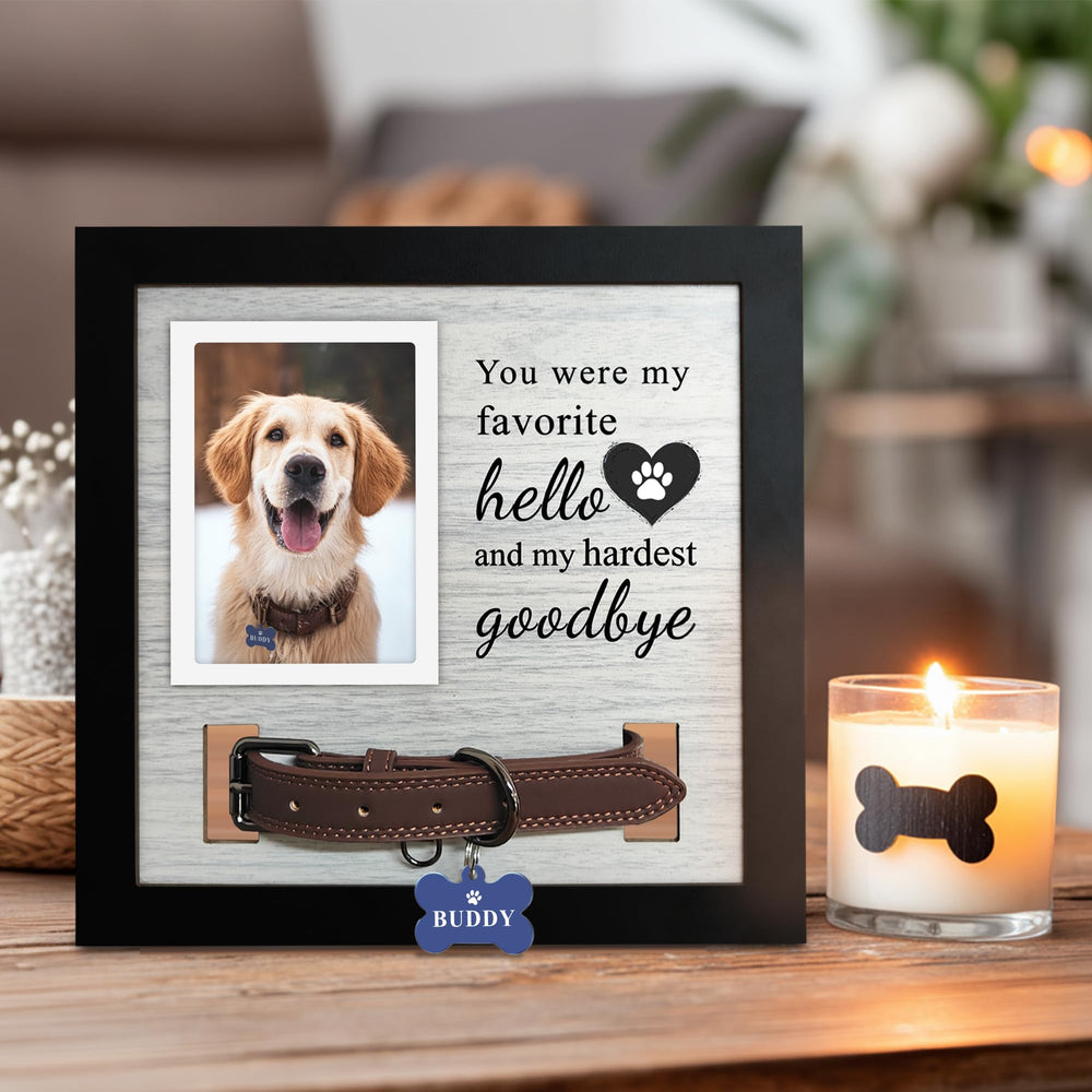 Skittypurr pet memorial frame photo and collar area beautifully frames cherished memories.