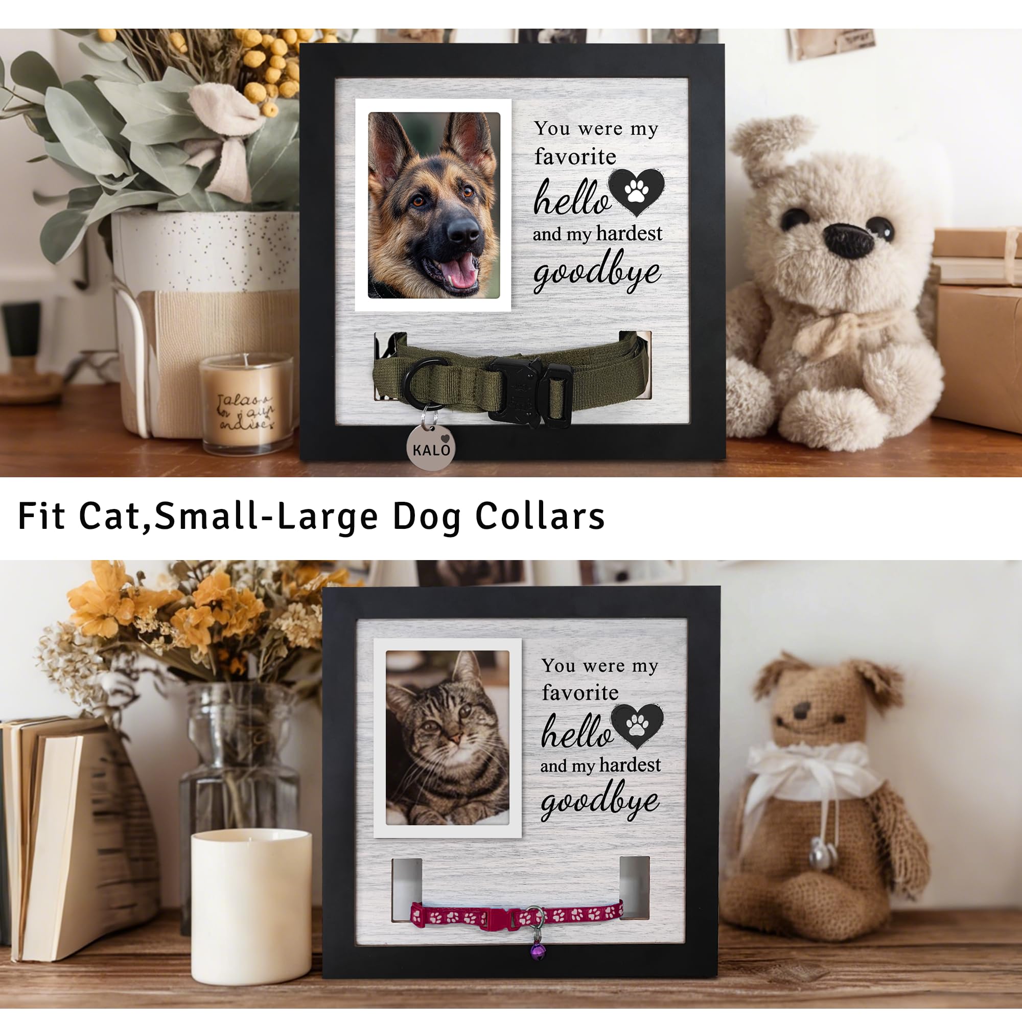 Skittypurr wooden frame 10.6-inch presents photos beside the beloved collar.