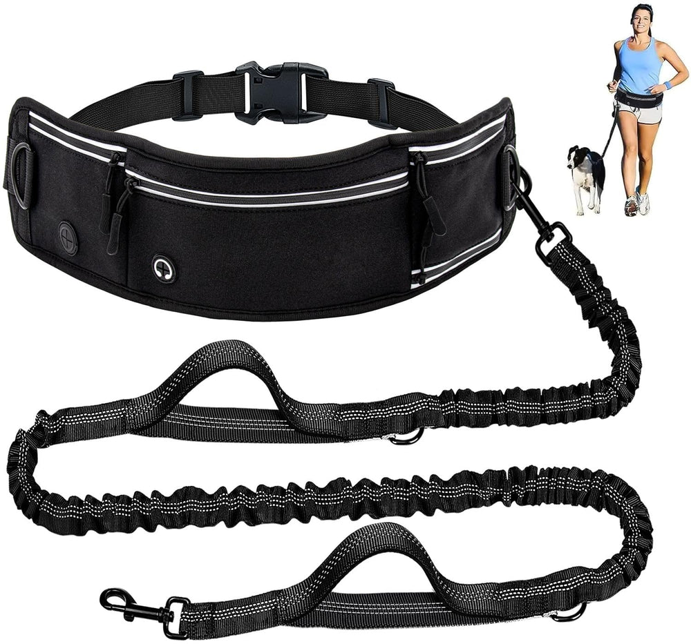 Skmeditec hands-free dog leash waist-bag setup enables hands-free control for large-dog walks.