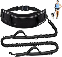 Skmeditec hands-free dog leash waist-bag setup enables hands-free control for large-dog walks.