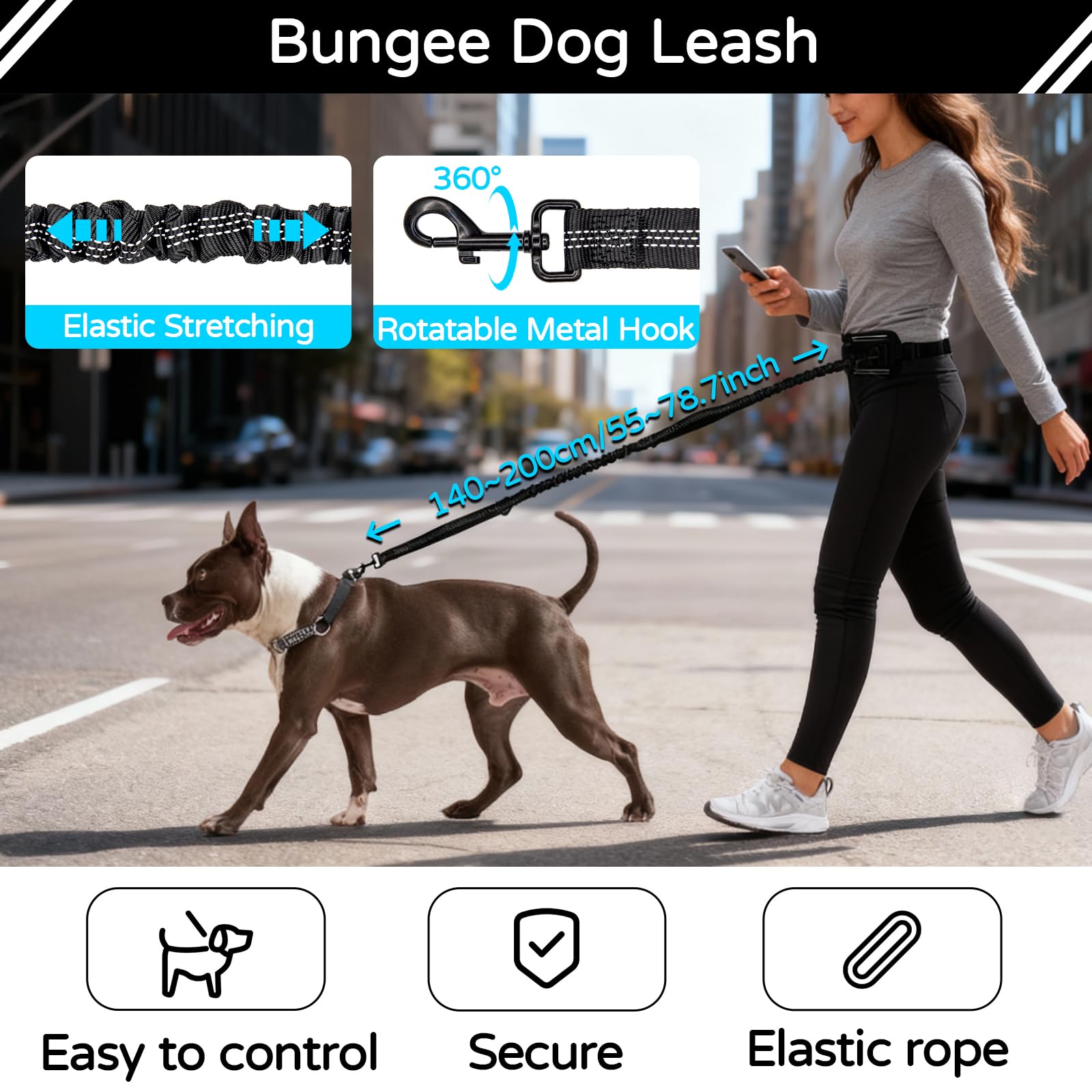 Skmeditec heavy-duty nylon leash and hardware for powerful pullers on rugged terrain.
