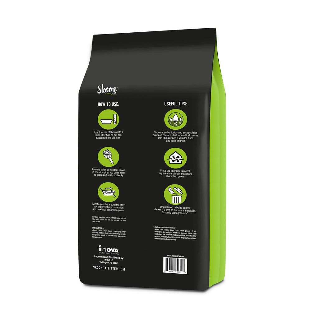 Skoon Cat Litter eco-friendly packaging highlighting lightweight, eco-conscious choice