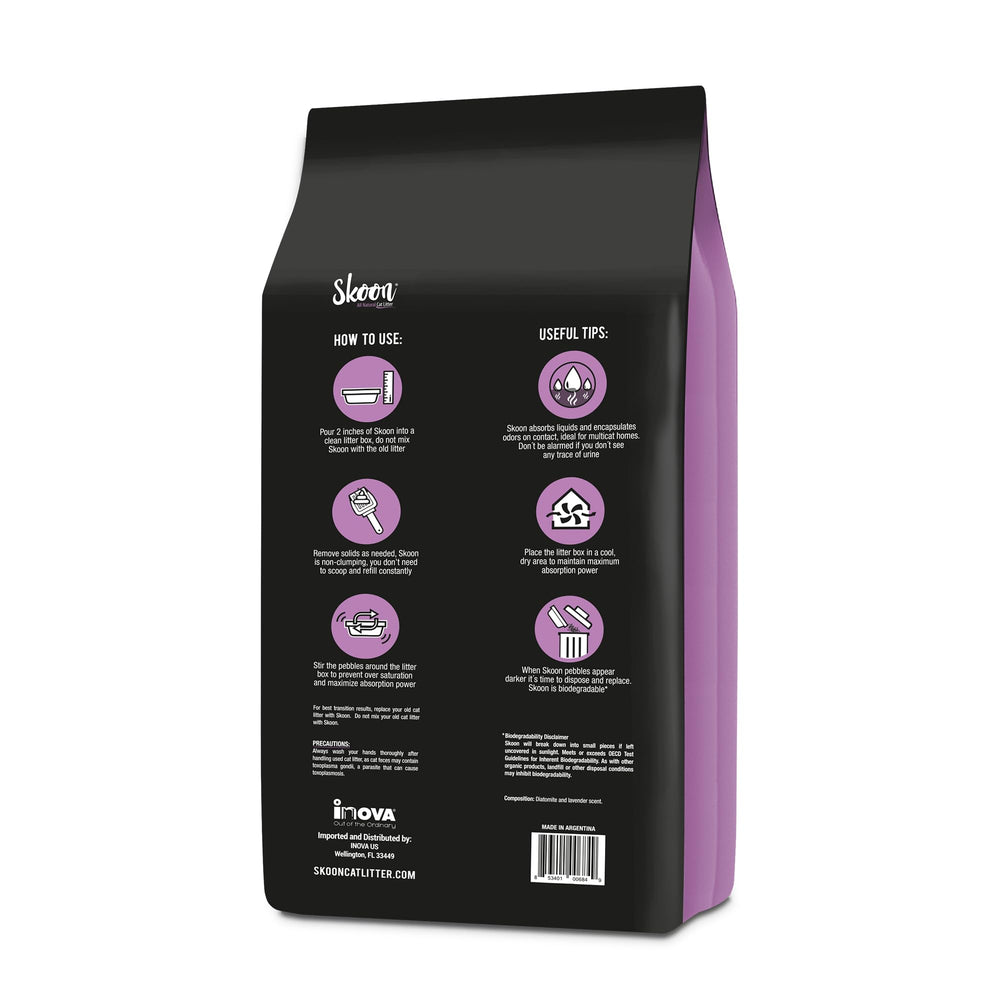 Skoon lavender scented litter pellets—natural fragrance without artificial additives.