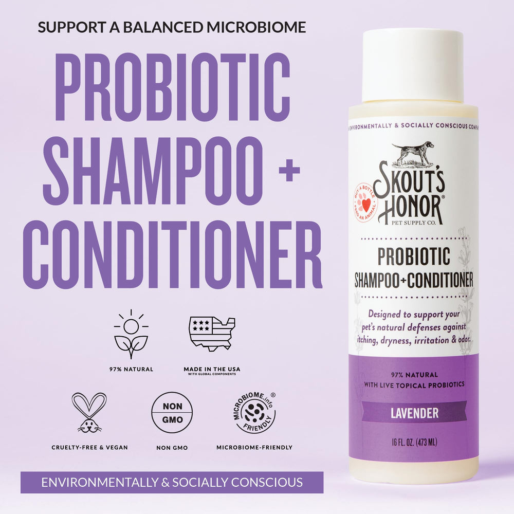 Skout's Honor avocado oil ingredients panel highlighting conditioning formula for healthier coats.