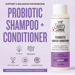 Skout's Honor avocado oil ingredients panel highlighting conditioning formula for healthier coats.