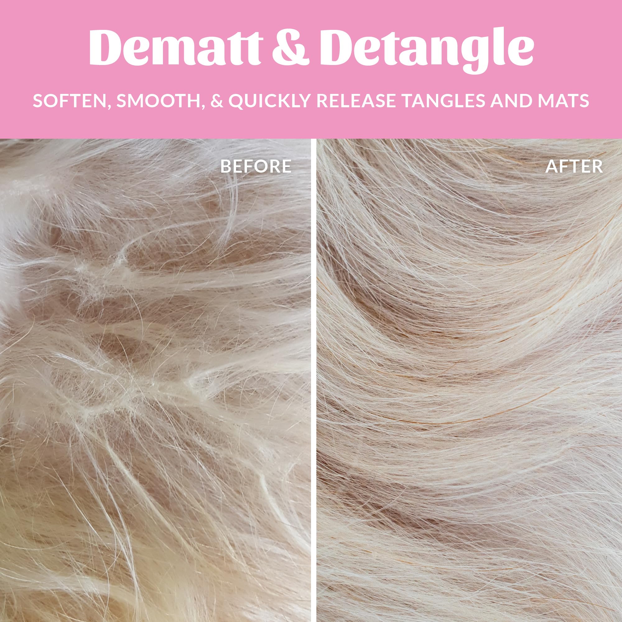 Skout's Honor detangler coat softening close-up — visibly softer fur