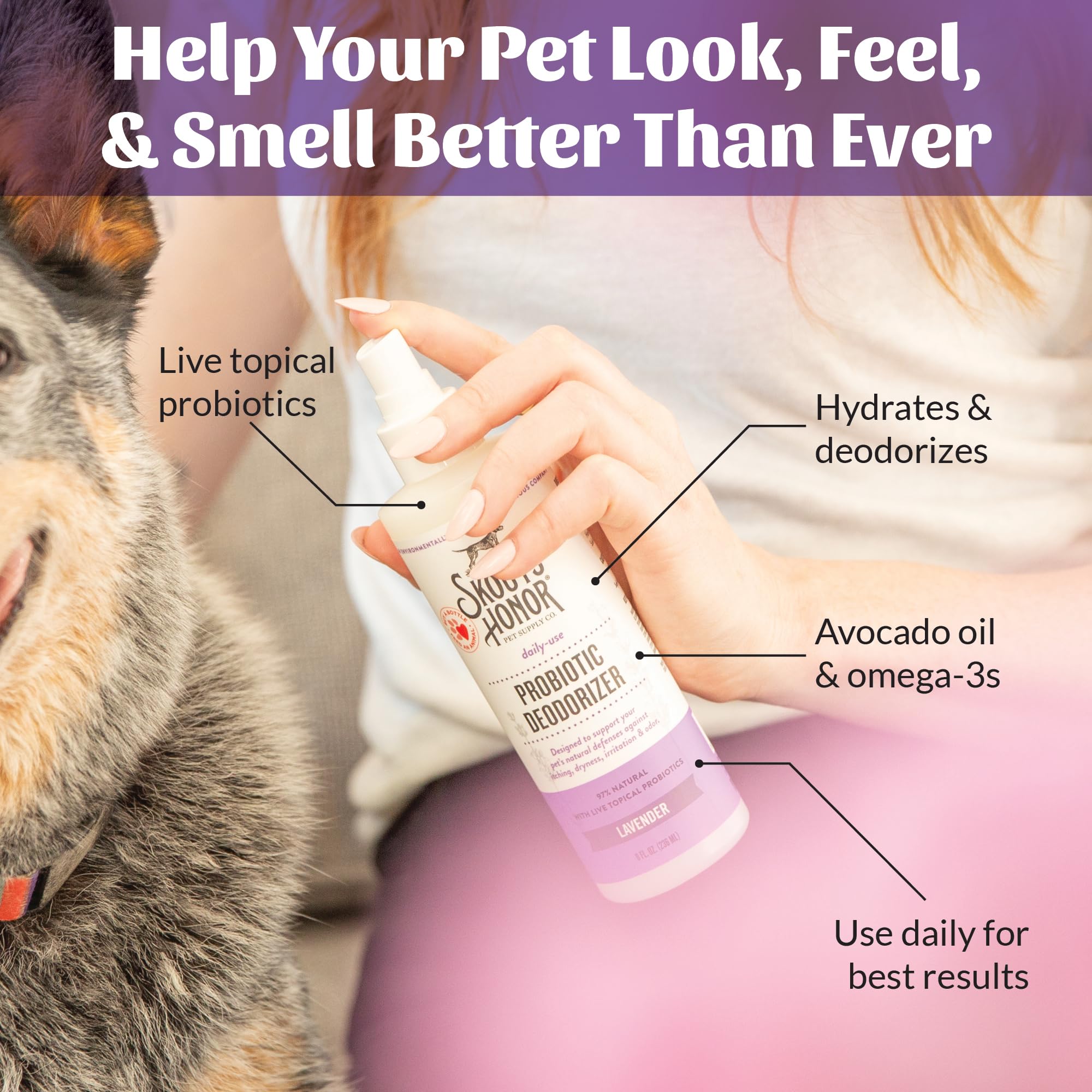 SKOUT'S HONOR omega-3 conditioning supports skin softness during brushing