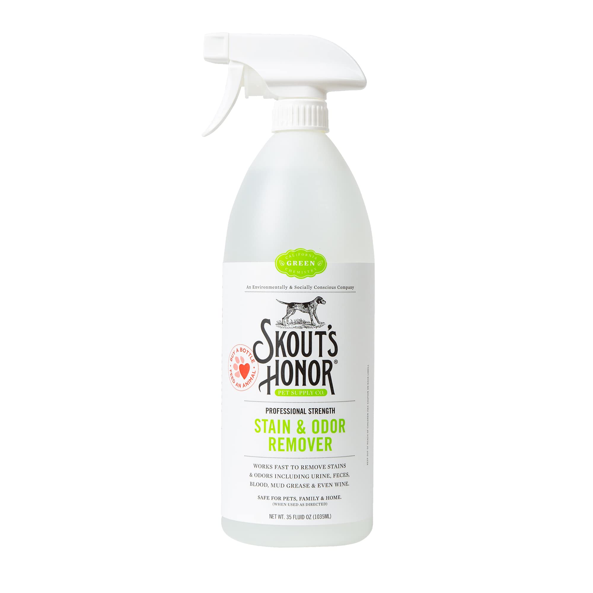 Skout's Honor pet stain odor remover bottle pour for easy carpet stain lifting