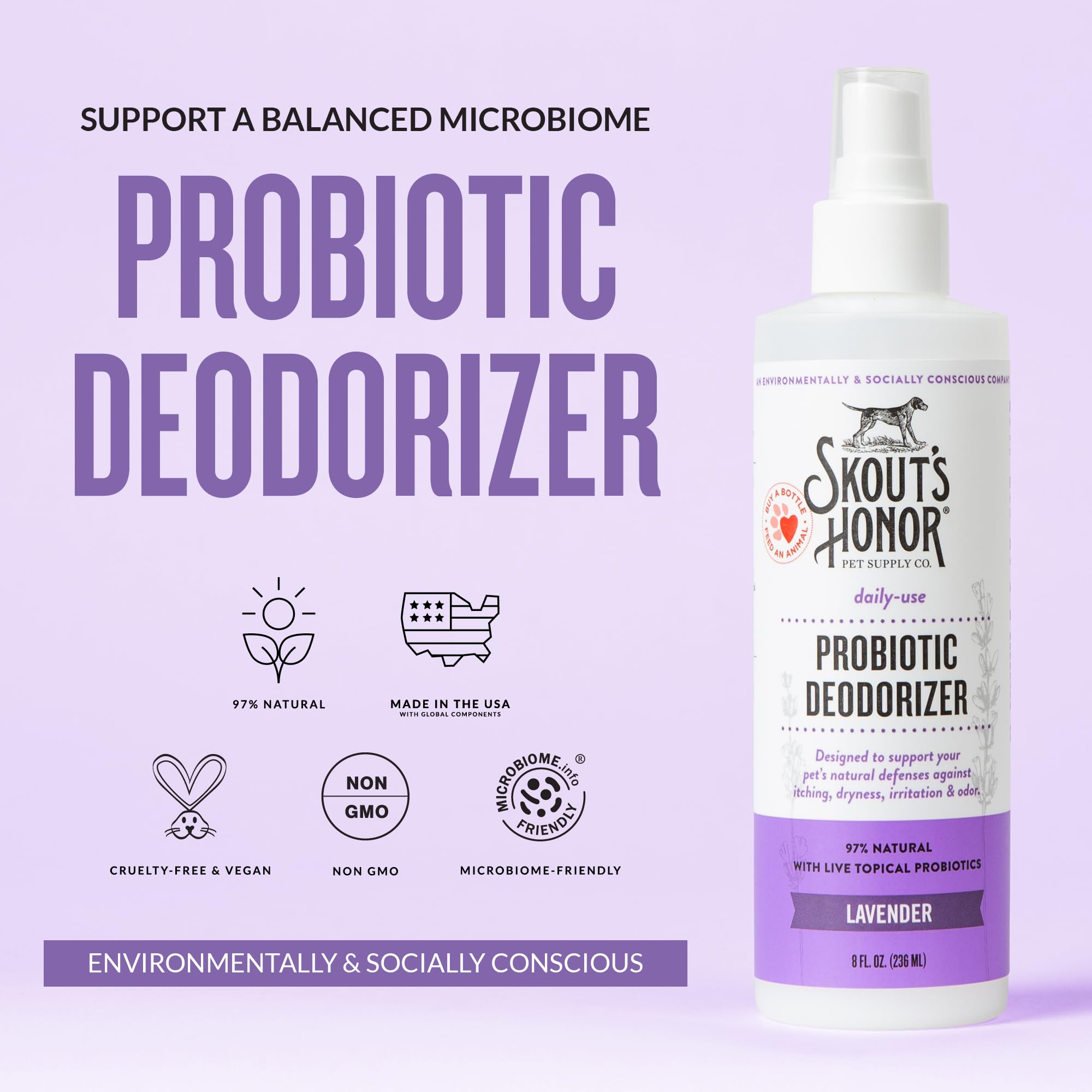 SKOUT'S HONOR probiotic deodorizer spray applying an even mist for odor control